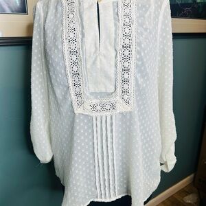 Daniel Rainn Flowy Beige Bib Collar Blouse with Pleated Details